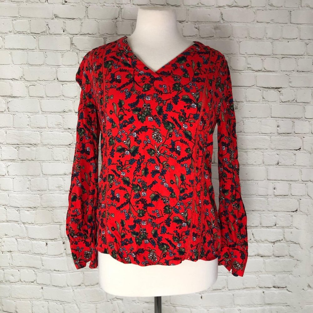 Hinge Red Floral Blouse Size Small